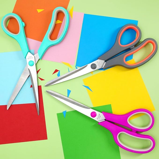 Vitoler 8.5" Scissors All Purpose, 3 Pack Ultra Sharp Blade Shears, Professional Ergonomic Comfort Grip Scissors for Office School Home Supplies Fabric Sewing DIY