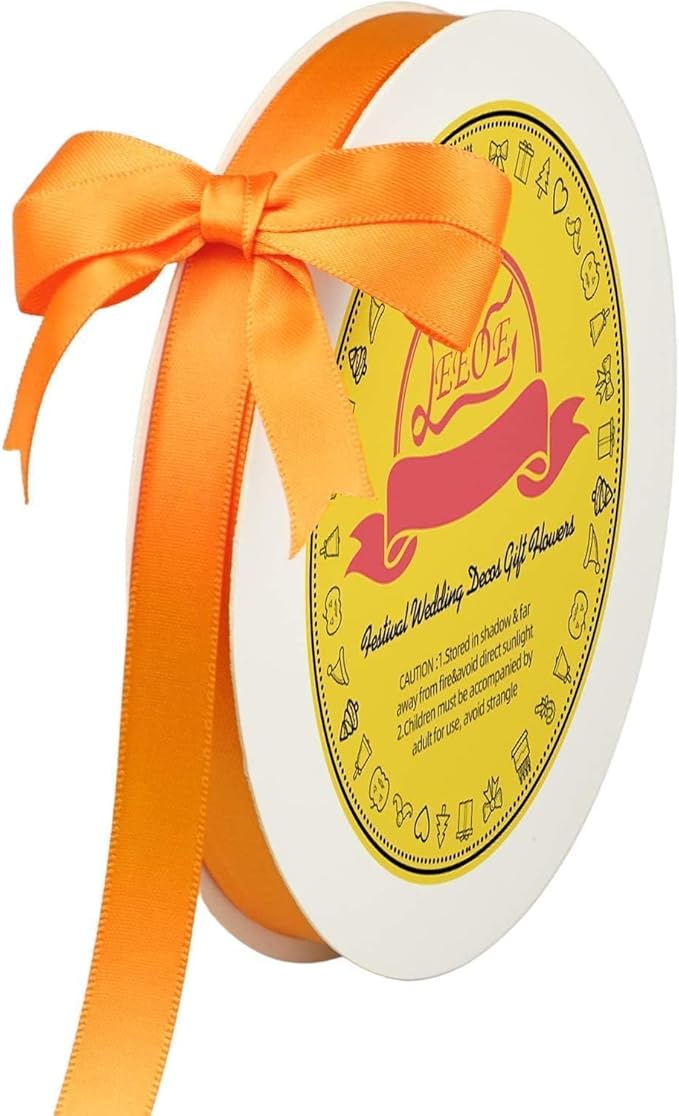 Double Face Autumn Orange Satin Ribbon 1/2 inch X 50 Yards Polyester Autumn Orange Ribbon for Gift Wrapping Very Suitable for Weddings Party Invitation Decorations and More