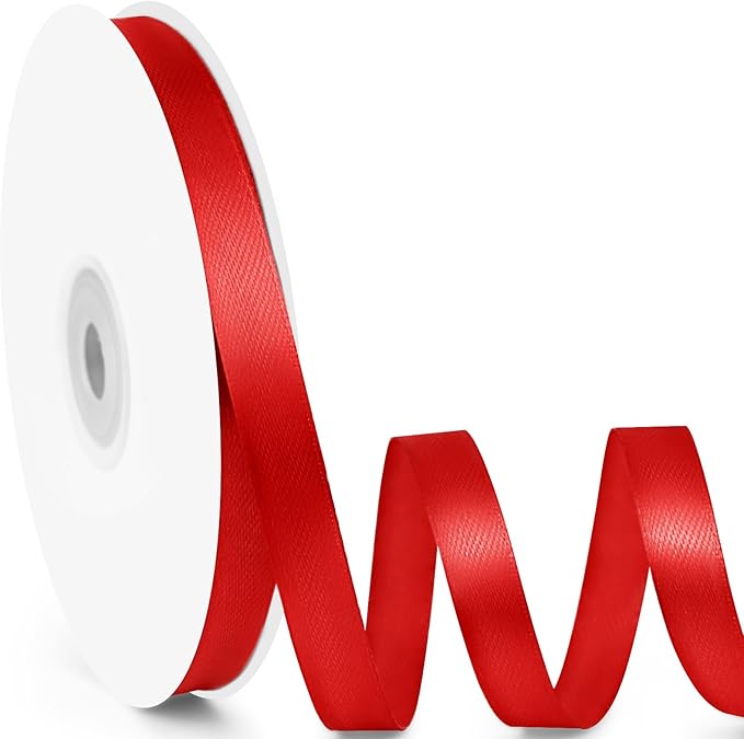 3/8" x 50 Yards Satin Ribbon - Red Silk Ribbon with Spool - Ideal for Gift Wrapping, Floral Bouquets, Crafts, Wedding Party Decorations, Christmas and Sewing Projects