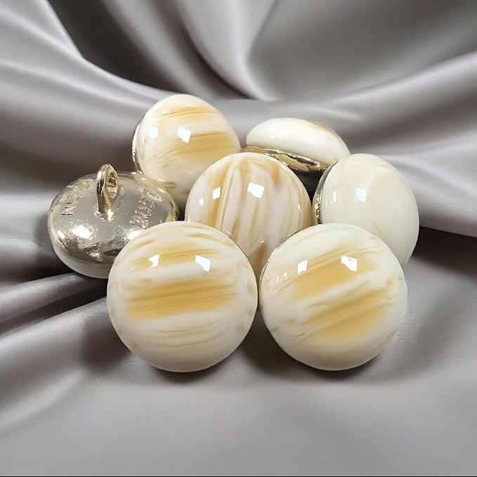 15mm Round Button, Beige Marbled Pattern, Decorative Sewing Button for Clothing and Crafts (Beige)