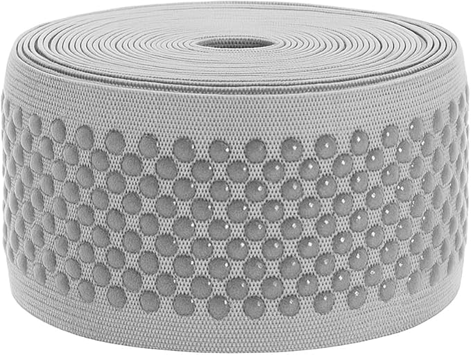 Mandala Crafts 2 Inch Elastic Silicone Gripper Tape for Clothing - 5 Yds Dotted Non Slip Elastic Band for Sewing - Gray Silicone Flat Fabric Stretchy Ribbon Straps