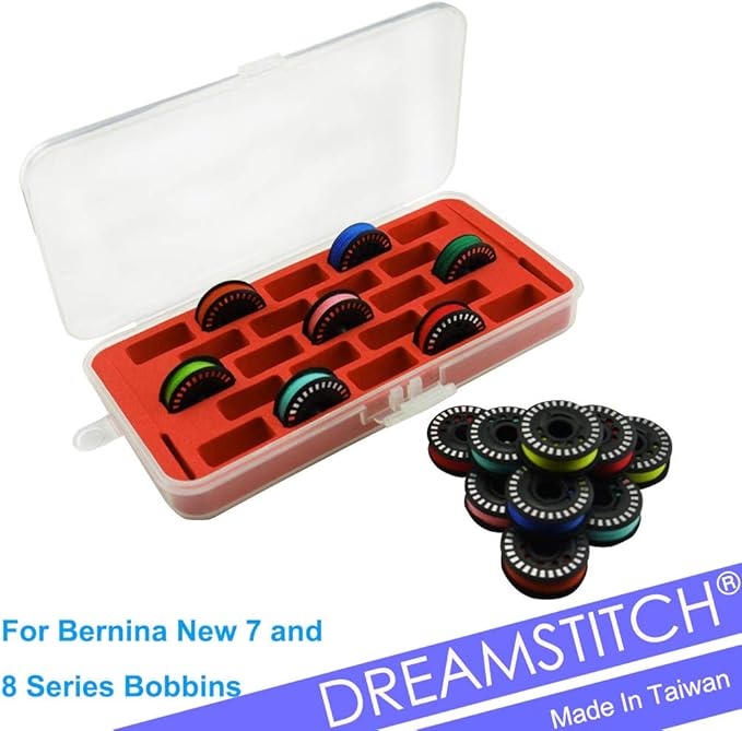 DREAMSTITCH Bobbin Case for Bernina New 7 and 8 Series Jumbo Bobbin Sewing Bobbin Storage Case and Saver Holds 23 Bobbins Box Organizer - Red