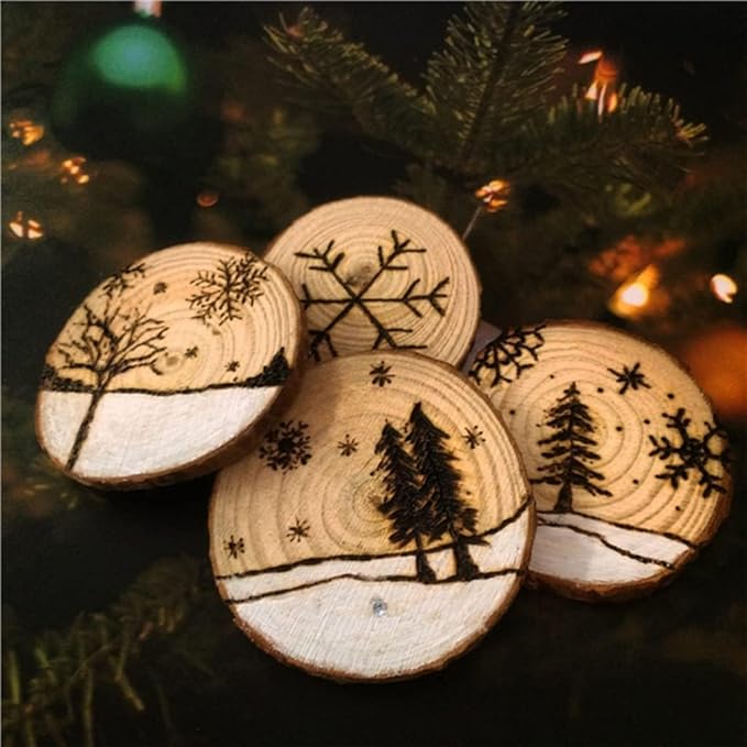20 Pcs Natural Wood Slices, BetterJonny 3.9-4.7inch Unfinished Predrilled Round Wooden Circles Wood Discs for Christmas Ornaments DIY Crafts Decoration