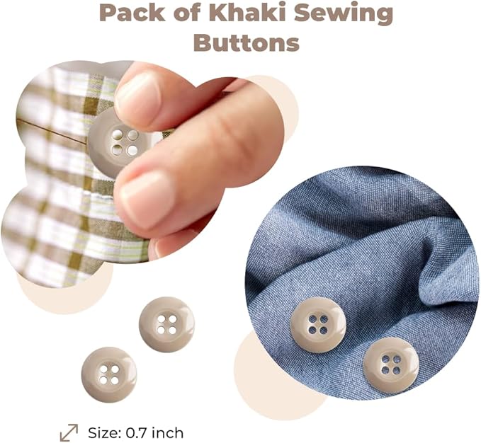 100 Pcs Khaki Pant Buttons 0.7 inch Industrial Buttons for Sewing 27L 4 Hole Sewing Round Plastic Replacement Bulk Ideal for Pant Uniform Pants Jeans Jacket Skirt Shorts Craft DIY Art Decorative