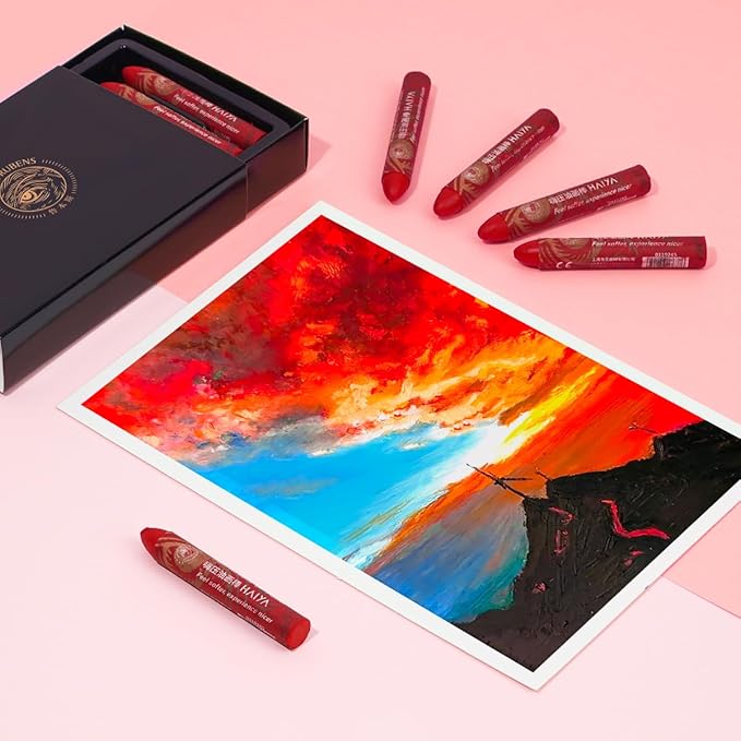 Paul Rubens Permanent Intense Red Oil Pastels (8 Pack) - Ultra-Creamy & Blendable, Bullet Tip for Precision - Premium Art Supplies for Drawing, Sketching & Painting - Ideal for Artists & Beginners