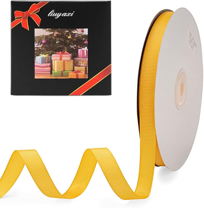 LIUYAXI 1/2" X 50 Yards Solid Gold Grosgrain Ribbon, Perfect for Crafts, Wedding Decor, DIY Hair Accessories, Sewing, Gift Package Wrapping and More