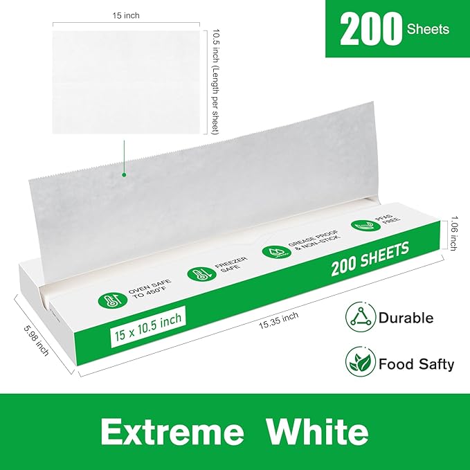 EcoDispose Precut POP UP Deli Paper Sheet Pack of 200, Interfolded Heavy Paper for Food Wrap and Serving (15" x 10-1/2", White）