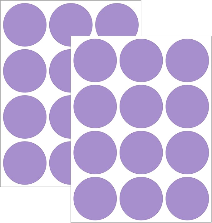 2" Round Large Colored Removable Stickers Labels - Purple,Pack of 300