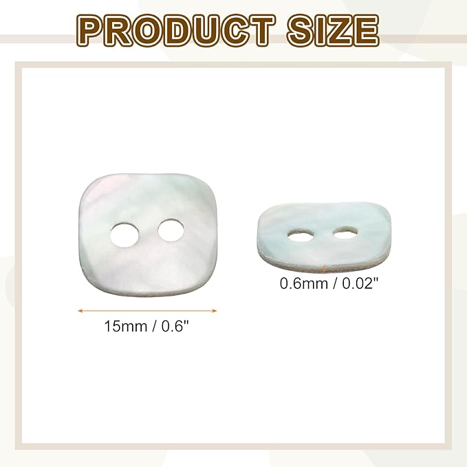 HARFINGTON 30pcs Pearl Shell Buttons 0.6" (15mm) 2 Hole Square Shell Sewing Button Natural for Cloth Craft Shirt DIY