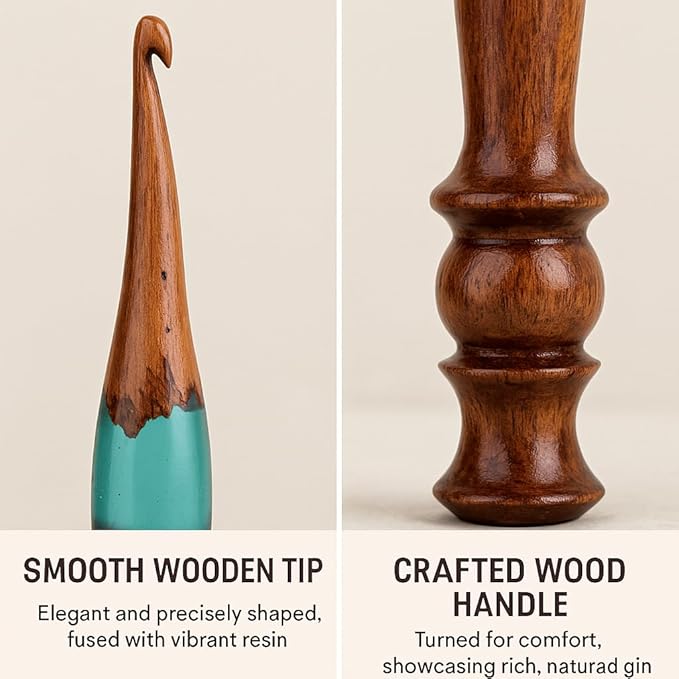 Blue Dutch Arts Wooden & Resin Crochet Hooks Set of 5 with Size:-4.5mm, 5mm, 5.5mm 6mm, 6.5mm | Ergonomic Yarn crochetting and Knitting Needles or Hook for Arthritic Hands & Soft Grip. (Peacock Blue)