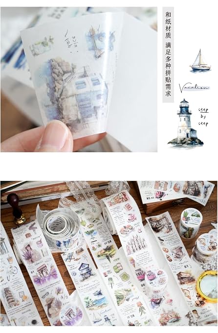 Alideco 6pcs Decorative Adhesive Tapes Fresh Literary Girl Botanical Flower Landscape PET Tape Great for Bullet Journal Supplies, Arts, Scrapbook, DIY Crafts, Planners (fuyuejiaqi)