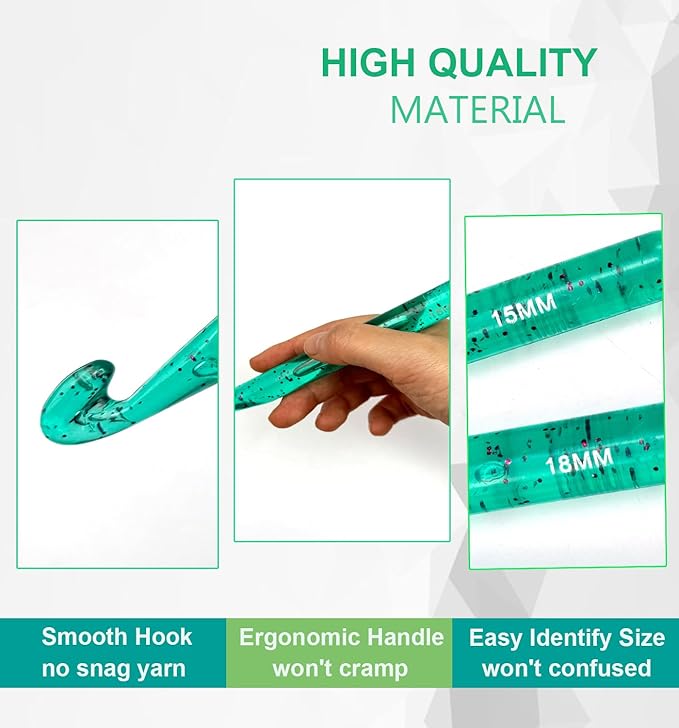 Weabetfu 25mm Large Crochet Hook,Huge Crochet Hooks for Chunky Yarn,Ergonomic Knitting Giant Crochet Needles,Big Crochet Hooks for Knitting Yarn Carpet Scarf Wool Roving, Green