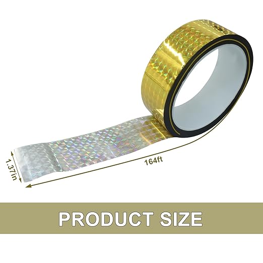 1.37 Inch Self-Adhesive Holographic Reflective Tape, Glitter Duct Tape Prism Tape for Keep Birds Away, DIY Art, Daily Use, Craft Project, Home Decoration, Holiday Packing(Gold,55Yard)