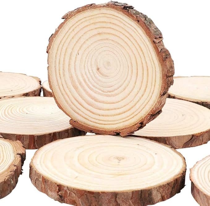William Craft Unfinished Natural Wood Slices with Bark 25 Pcs 3.1-3.5 Inches Unfinished Wood Craft Kit Undrilled Wooden Circles Without Hole Tree Slice for Arts Painting Christmas Ornaments DIY Crafts