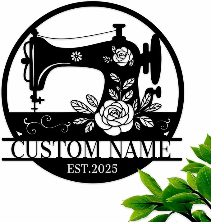Custom Sewing Machine Sign with Name, Personalized Quilting Supplies Craft Room Metal Wall Decor, Customized Quilting Gifts for Quilters Women Mom Grandma Wife Sewing Lover