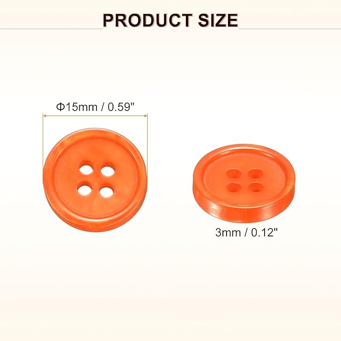HARFINGTON 50pcs Sewing Button 15mm (5/8") 4 Holes Resin Round Crafting Replacement Buttons for Clothing DIY Crafts Decoration, Orange
