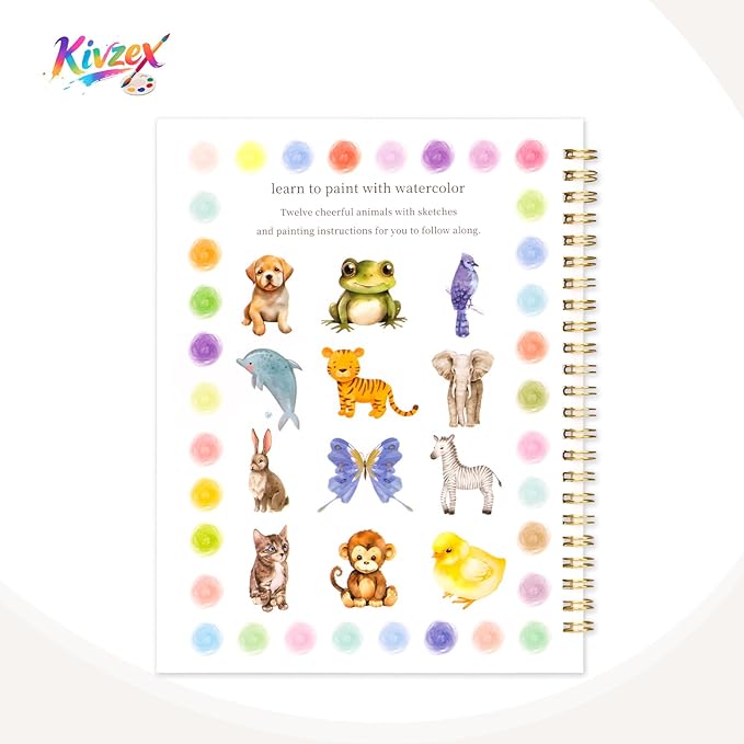 Kivzex Watercolor Workbook for Adults, Beginner Friendly Watercolor Painting Kit Animals Water Coloring Book, Nature-Themed Practice Art Gift Water Color Paint Book with Palette and Brush