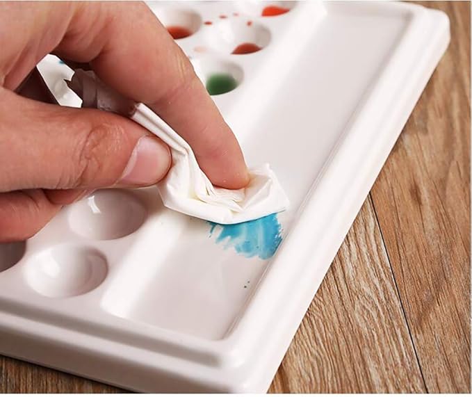 Jucoan 2 Pack 10-Well Ceramic Watercolor Painting Palette, 7-1/2 x 4-1/4 Inch Rectangle Porcelain Artist Paint Palette Mixing Tray for Watercolor, Gouache, Acrylic