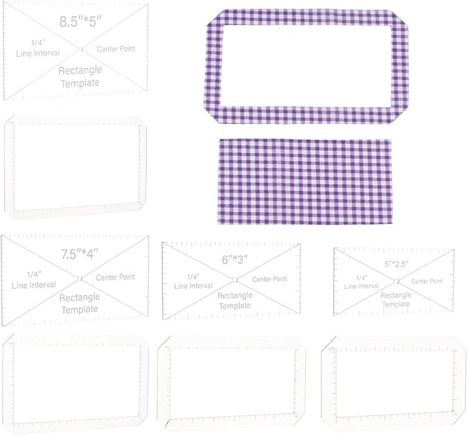 BENECREAT 8pcs Rectangle Quilting Template, 5x2.5/ 6x3/ 7.5x4/ 8.5x5 inch Acrylic DIY Quilt Block Guide for DIY Hand Patchwork Cutting Craft, 2.7mm Thick
