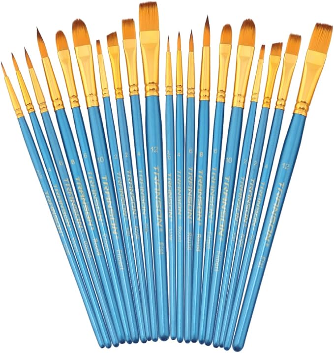 Transon 20pcs Bulk Artist Paint Brush Set for Acrylic Watercolor Gouache Hobby Craft Face Painting