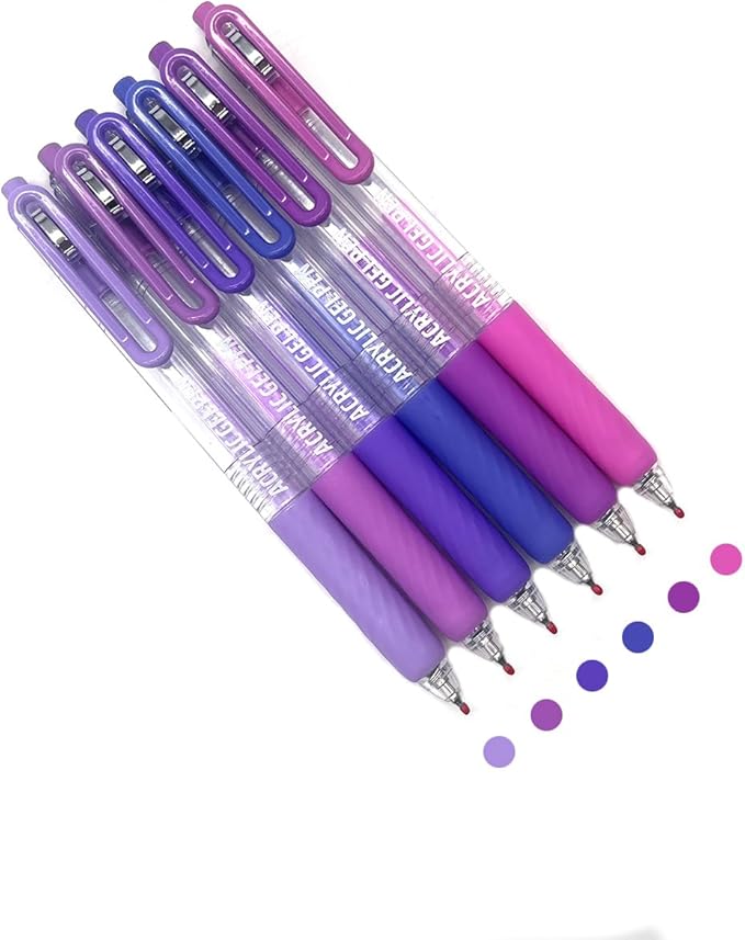 6 Colors Acrylic Gel Pens for Coloring, 0.7mm Fine Tip for Adult Coloring, Black Paper, Drawing, Journaling, Note Taking, Purple