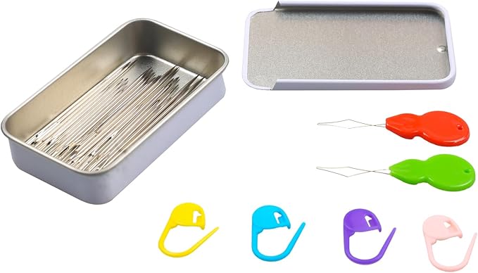40/80PCS Large Eye Sewing Needles - 8 Sizes, Embroidery, Leather & Yarn Needles with Threaders & Stitch Markers (White 80pcs)