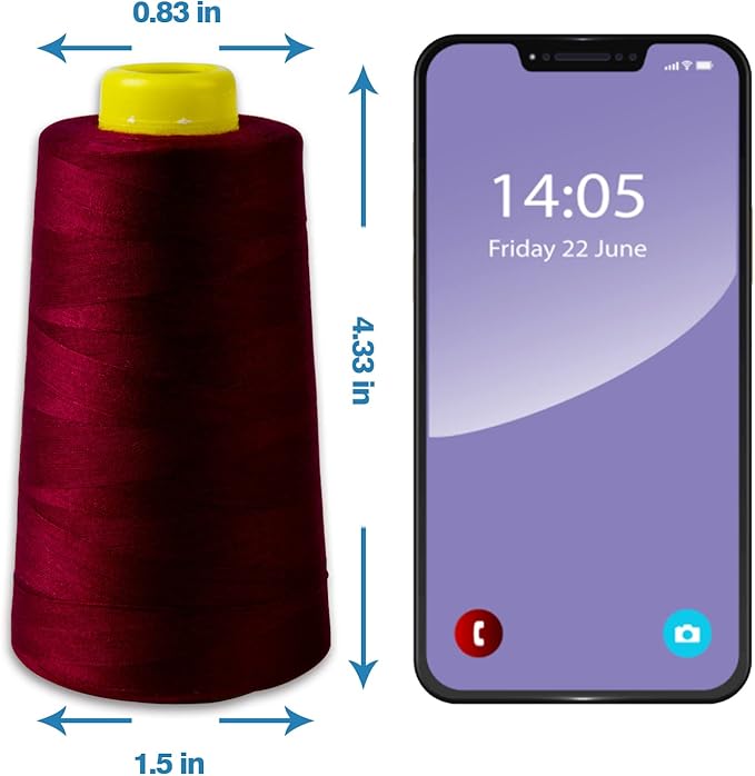 Burgundy Serger Thread All-Purpose Thread for Sewing, Polyester, 4 Cones of 3000 Yards Each Spool for Sewing Machine