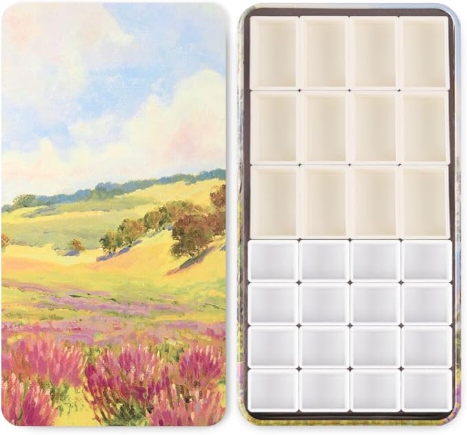 Portable Watercolor Paint Palette with Tins, Lightweight 28Empty Pans with Magnetic Squares, Metal Watercolor Palette for Travel, Acrylics Painting and Art, Paint Tray Palettes 12Full+16Half Pans