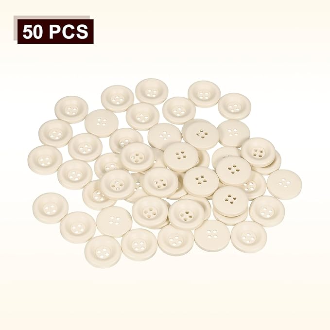 HARFINGTON 50pcs Sewing Button 23mm (7/8 Inch) 4 Holes Resin Thickened Round Crafting Replacement Buttons for Clothing DIY Crafts Decoration, Beige