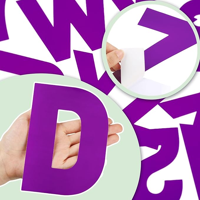 184 Pcs Large Vinyl Letter Sticker 6" Big Alphabet Number and Symbol Sticker Self Adhesive Removable Letter Decal for Christmas Bulletin Board Classroom Decor Poster Window Door Mailbox(Purple)