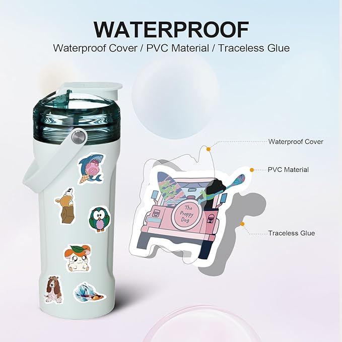 Arme 400Pcs Animal Stickers Pack, Cute Animal Stickers Waterproof, Pet Stickers for Toddlers Kids Teens Girls Boys, Colorful Vinyl Stickers for Water Bottles Computer Skateboad Phone Notebooks