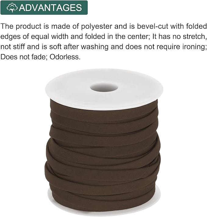 MECCANIXITY 1/4 Inch Double Fold Bias Tape Polyester Continuous Bulk Bias Tape for Sewing,Seaming Quilting Hemming Binding Crafts (Brown 25 Yards)