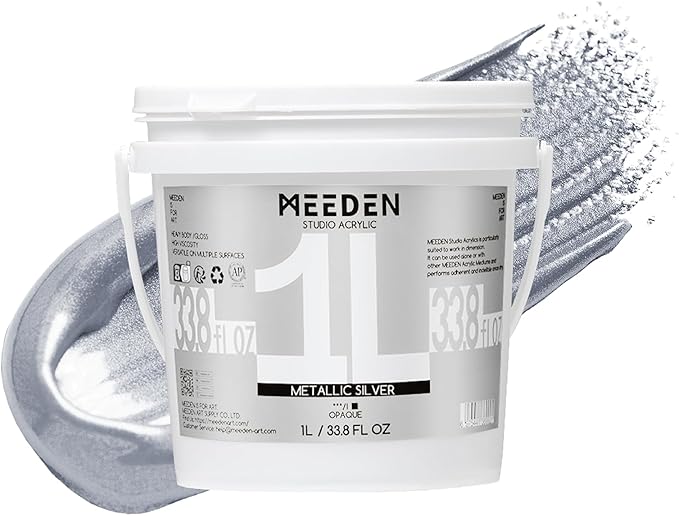 MEEDEN Metallic Silver Acrylic Paint: 1L /33.8oz Silver Acrylic Paint for Adluts Artists Hobbists Painting on Craft Home Décor Projects Furniture