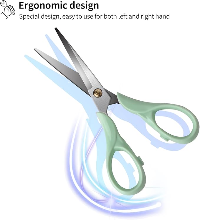 All-Purpose 6.3" Small Scissors, Stainless Steel Blade with Acrylic Handle, Craft Scissor for Office, School, Home, Fabric, Tijeras, Green
