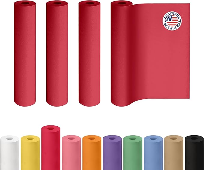 18" x 1200" (100 ft) Red Kraft Paper Roll, Pack of 4 - USA-Made Quality Craft Paper for Gift Wrapping, Kids' Arts & Crafts, School Projects - 100% Recycled, 50 lb Natural Material by IDL Packaging