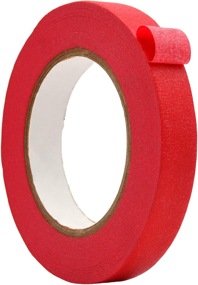 WOD MTC5 Colored Masking Tape, Red, 3/4 inch x 60 yds. Colorful Teacher Painters Tape for Fun DIY Art & Crafts, Lab Labeling, Writable & Classroom Decorations
