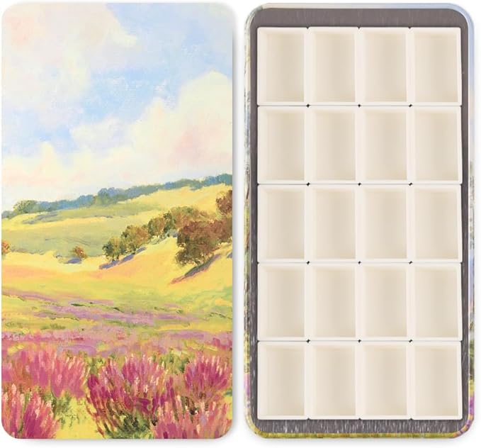 Portable Watercolor Paint Palette with Tins, Lightweight Empty Full Pans with Magnetic Squares, Metal Paint Tray Palettes for Travel, Acrylics Painting and Art, 20Full Pans,Massif