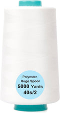 Single Huge Spool 5000 Yards Each Polyester Quilting Thread Machine Embroidery Thread 40S/2 for Commercial and Domestic Sewing Machines (White)