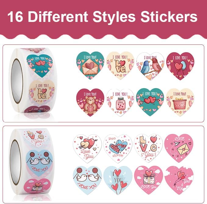 1000pcs Valentine’s Day Heart Roll Sticker 1inch i Love You Stickers for Packing Cards Candy Bags Seals Envelope Party Decoration Supplies