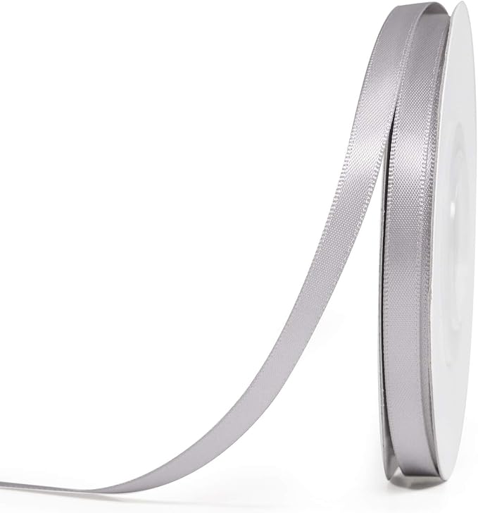 YAMA Silver Double Face Satin Ribbon Roll 1/4 Inch 25 Yards Silver Satin Ribbon for Gift Wrapping Ribbons Decorations DIY Crafts Arts