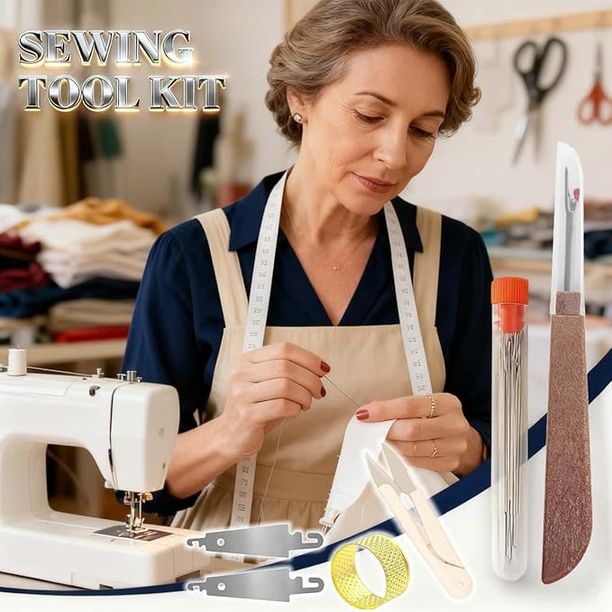 33pcs Big Eye Steel Sewing Kits Christmas White Elephant Gifts for Grandma Adults Teen Girls Beginner Traveler DIY Craft Enthusiasts, Threader and Stainless Steel Sewing Needles, Storage Pouch