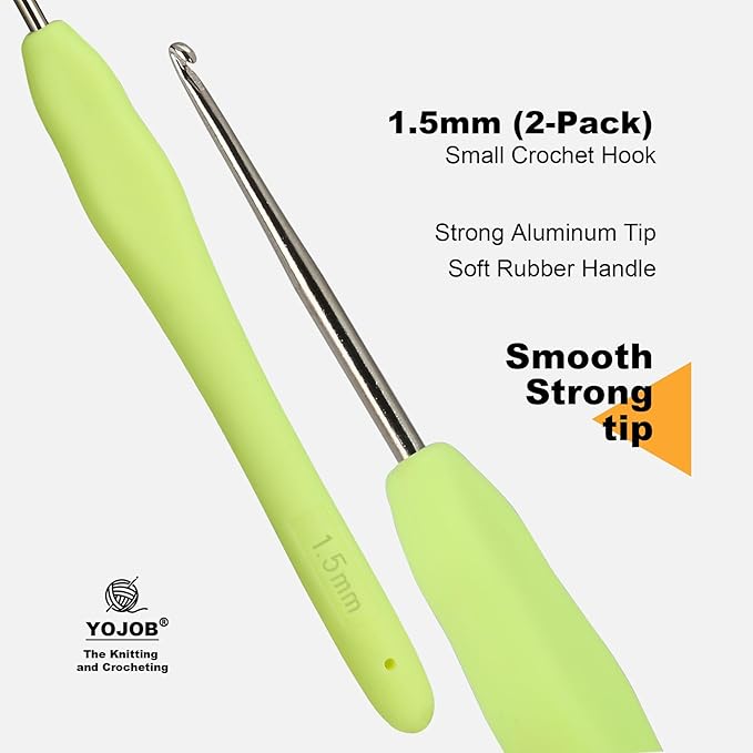 2Pcs 1.5mm Small Crochet Hooks, Ergonomic Small Lace Crochet Hook for Beginners, Crochet Needles for Crocheting, Smooth and Comfortable for Arthritis (1.5mm)