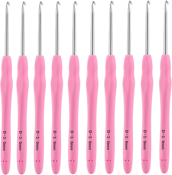 Vodiye 10PCS Crochet Hooks, Professional Extra Long 3.0mm, Ergonomic Handle, Crochet Needle for Beginners and Experienced Lovers