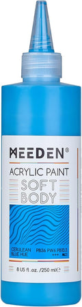 MEEDEN Soft Body Acrylic Paint: Cerulean Blue Hue 250ml/8.45oz Bulk Acrylic Colors in Ergonomic Bottle - Fluid Flow Art Paints for Artists Canvas Painting