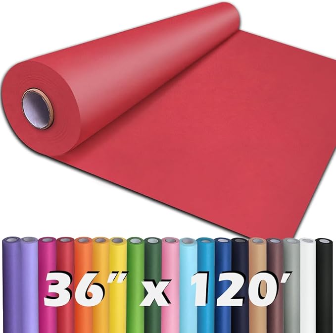 PerkHomy 36" x 1,440" (120') Red Kraft Paper Roll for Craft Bulletin Board Paper Art Table Covering Crafting Gift Wrapping Bouquet Packing Parcel 80GSM 55LB (Red, 36" x 120')