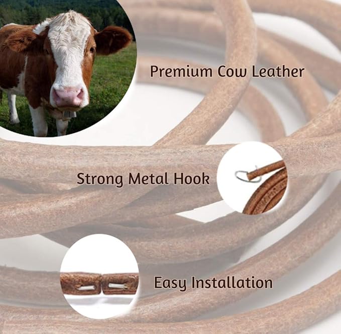 SEWTCO Real Leather Sewing Machine Belt - 71" x 3/16" Treadle with Hook for Singer/Jones Machines