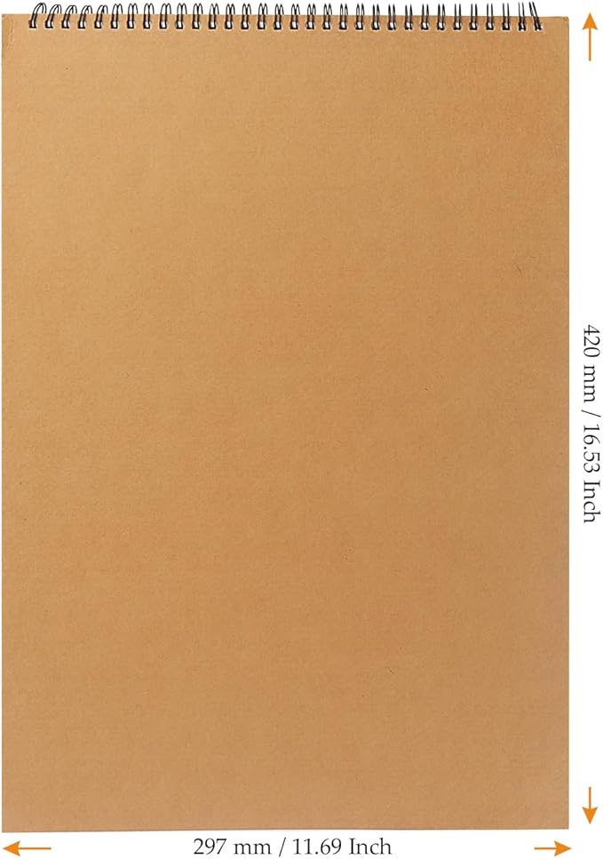 MUKCHAP 3 Pack A3 Sketchbook, 16.5 x 11.7 Inch Top Spiral Bound Sketchpad, 30 Sheets/60 Pages A3 Artist Drawing Pad for Painting Writing
