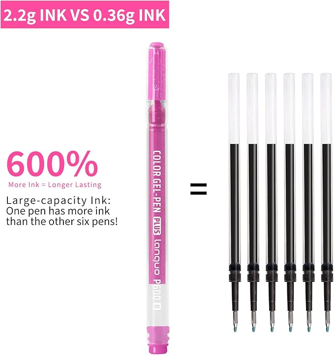 Glitter Gel Pens, 6 Pack Colored Pens for Black Paper & White Paper, 1.0mm Point Pens, Large Capacity Ink Pens for Coloring, Writing, Drawing, Journaling, Note Taking, Office, Home