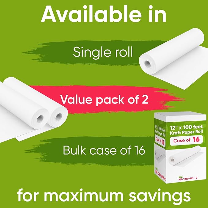 12" x 1200" (100 ft) White Kraft Paper Roll (Value Pack of 2), 45 lbs Thickness, Made in USA Colored Kraft Paper for School, Bulletin Board - Odorless, Non-Toxic, Safe for Kids