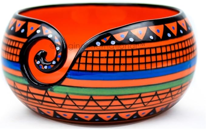 Nagina International Ceramic Attractively Hand Painted Gorgeous Stoneware Yarn Ball Storage Bowl With Innovative Dispensing Curl | Knitting & Crochet Accessions (Small, Traditional Red)